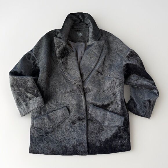 Armani Exchange Jackets & Blazers - Armani Exchange AX Women’s Black Faux Fur Coat Jacket Size L Oversized Menswear